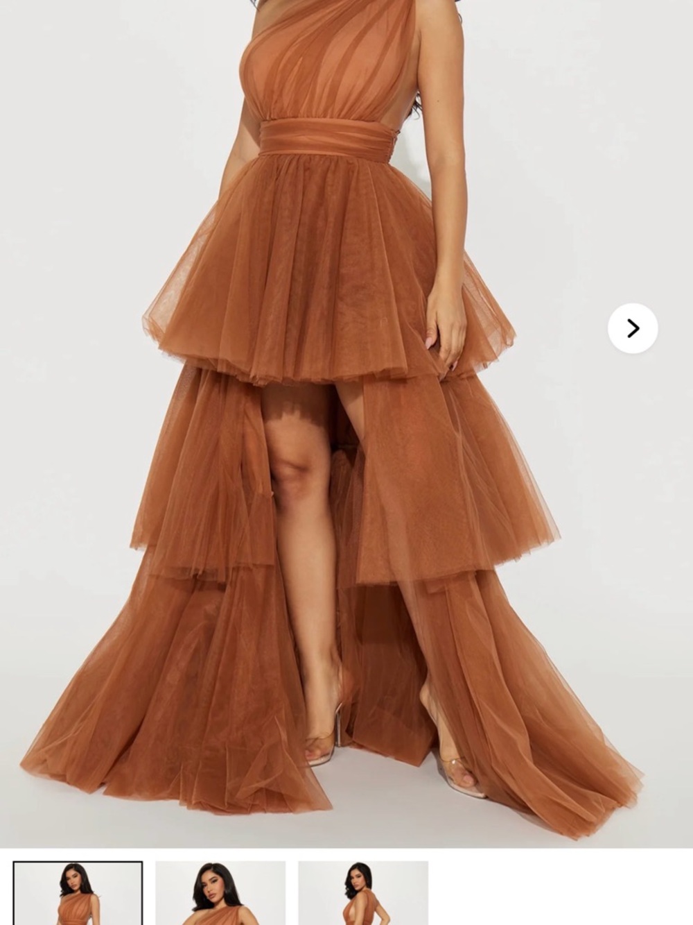 Fashion Nova Tiered Tulle Maxi Dress in Rust